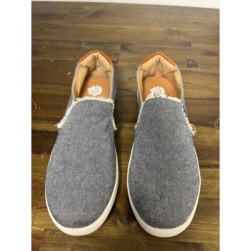 Yellow Box Osaya Womens 7.5 Blue Fabric Frayed Slip On Sneakers Casual Loafers